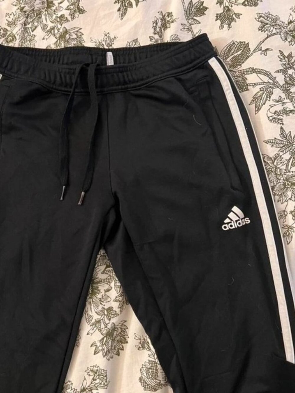 Adidas Black Track Pants with White Stripes